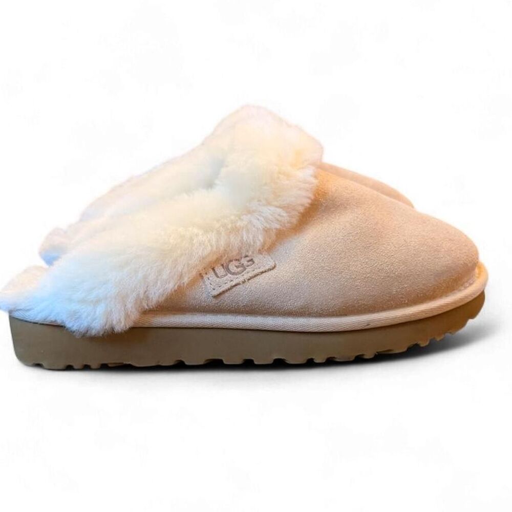 UGG Disquette Women’s Size 7 Sand Suede Shearling Platform Clog Slippers